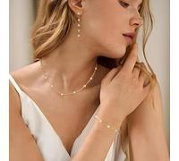 FDEETY 3 Pièces Parure Bijoux Perles Délicates Collier Bracelet Boucles D'oreilles Longues Ensemble Élégant Accessoires Femme
