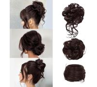 FDEETY 3 Pièces Postiche Cheveux Naturel Chignon Bouclé Décoiffé Postiche Chignon Bouclés Ondulés Synthétiques avec Elastique Chouchou Extension de Cheveux pour Femme （Brun Foncé）
