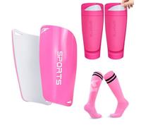FDEETY 3 Sets Protège-Tibias avec Pouvant avec Manchons de Protection Contenir des Protège Tibias Chaussettes de Football pour Jeunes et Adultes Hommes Femmes Rose Enfants S