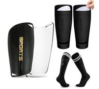 FDEETY 3 Sets Protège-Tibias avec Pouvant avec Manchons de Protection Contenir des Protège Tibias Chaussettes de Football pour Jeunes et Adultes Hommes Femmes Noir Enfants S