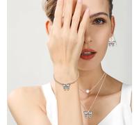 FDEETY 3PCS Ensemble de Bijoux pour Femme Fille Pendentif Perles Papillon Élégante Réglable Collier Bracelet Boucles d'Oreilles Parure de Bijoux Fête Anniversaire Noël Saint-Valentin