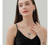 FDEETY 3PCS Ensemble de Bijoux pour Femme Fille Pendentif Perles Papillon Élégante Réglable Collier Bracelet Boucles d'Oreilles Parure de Bijoux Fête Anniversaire Noël Saint-Valentin