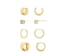 FDEETY 4 Paires Boucles D'oreilles Créoles Minimalistes Zircon Cubique Plaqué Or 14k Bijoux Élégants Accessoires Brillants Anneaux Luxueux