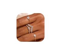 FDEETY 4 Pièces Ensemble Bagues Empilables Géométrique Zircon Cubique Plaqué Or 14k Bijoux Femme Élégant Alliance Minimaliste