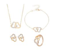 FDEETY 4 Pièces Ensemble Bijoux Cœurs Entrelacés Collier Bracelet Bague Boucles D'oreilles Cristaux Brillants Chaîne Élégante Accessoires Féminins