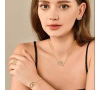 FDEETY 4 Pièces Ensemble Bijoux Cœurs Entrelacés Collier Bracelet Bague Boucles D'oreilles Cristaux Brillants Chaîne Élégante Accessoires Féminins
