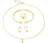 FDEETY 4 Pièces Ensemble Bijoux Goutte Minimaliste Collier Bracelet Bague Boucles D'oreilles Ton Doré Accessoires Élégants Parure Femme
