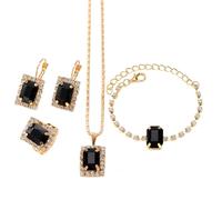 FDEETY 4 Pièces Ensemble Bijoux Rectangulaire Cristal Brillant Collier Bracelet Bague Boucles D'oreilles Parure Élégante Strass Luxueuse