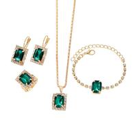 FDEETY 4 Pièces Ensemble Bijoux Rectangulaire Cristal Brillant Collier Bracelet Bague Boucles D'oreilles Parure Élégante Strass Luxueuse