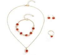 FDEETY 4 Pièces Parure Bijoux Cœur Cristal Brillant Collier Boucles D'oreilles Bracelet Bague Ensemble Élégant Accessoires Femme