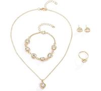 FDEETY 4 Pièces Parure Bijoux Cœur Cristal Brillant Collier Boucles D'oreilles Bracelet Bague Ensemble Élégant Accessoires Femme