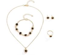 FDEETY 4 Pièces Parure Bijoux Cœur Cristal Brillant Collier Boucles D'oreilles Bracelet Bague Ensemble Élégant Accessoires Femme
