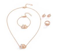 FDEETY 4 Pièces Parure de Bijoux Femme Double Cœur Cristal Pendentif Collier Bracelet Anneaux Boucles d'Oreilles Ensemble Cadeau pour Filles Mariage Fiançailles Fête (Or rose)