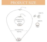 FDEETY 4 Pièces Parure de Bijoux Femme Double Cœur Cristal Pendentif Collier Bracelet Anneaux Boucles d'Oreilles Ensemble Cadeau pour Filles Mariage Fiançailles Fête (Argent)