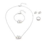 FDEETY 4 Pièces Parure de Bijoux Femme Double Cœur Cristal Pendentif Collier Bracelet Anneaux Boucles d'Oreilles Ensemble Cadeau pour Filles Mariage Fiançailles Fête (Argent)