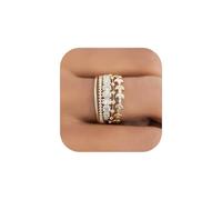 FDEETY 5 Pièces Ensemble Bagues Empilables Feuille Zircon Or 14k Bijoux Femmes Anneaux Superposables Élégants Brillants Luxueux
