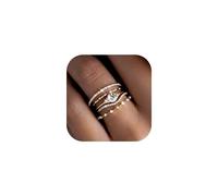 FDEETY 5 Pièces Ensemble Bagues Empilables Zircon Cubique Plaqué Or 14k Anneaux Minimalistes Brillants Bijoux Femme