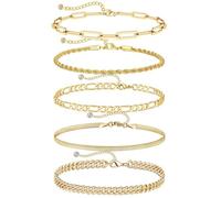 FDEETY 5 Pièces Ensemble Bracelet Femme Chaîne Maille Cubaine Strass Bijoux Accessoire Poignet Élégant