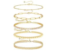 FDEETY 5 Pièces Ensemble Bracelet Femme Chaîne Maille Cubaine Strass Bijoux Accessoire Poignet Élégant