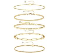 FDEETY 5 Pièces Ensemble Bracelet Femme Chaîne Maille Cubaine Strass Bijoux Accessoire Poignet Élégant
