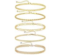 FDEETY 5 Pièces Ensemble Bracelet Femme Chaîne Maille Cubaine Strass Bijoux Accessoire Poignet Élégant