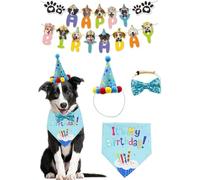 FDEETY 5 Pièces Ensemble Décoration Festive Chien Bandana Nœud Papillon Chapeau Guirlande Bannière Accessoires Célébration Animaux