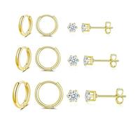 FDEETY 6 Paires Boucles D'oreilles Créoles Anneaux Multiples Tailles Combinées Puces Zirconium Brillantes Ensemble Cartilage Hélix Lobe