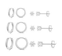 FDEETY 6 Paires Boucles D'oreilles Créoles Anneaux Multiples Tailles Combinées Puces Zirconium Brillantes Ensemble Cartilage Hélix Lobe