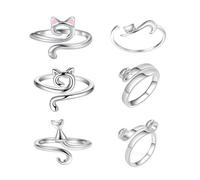 FDEETY 6 Pièces Anneaux Guidefil Chat Argent Métallique Accessoires Crochet Tricot Artisanat Outils Bague Créative Guides Laine