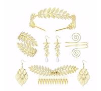 FDEETY 6 Pièces Parure Bijoux Feuille Grecque Diadème Boucles Bracelet Spirale Accessoires Cheveux Mariage Cérémonie