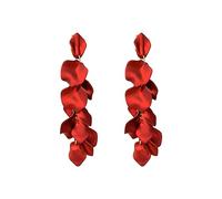 FDEETY Acrylique Fleur Pétale Boucles D'oreilles Longues en Pétale de Rose Pendantes Boucles D'oreilles Pour Femmes Filles Mariage Valentin Noël Cadeau (Rouge)