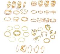 FDEETY Bagues Ajustables Minimalistes Nœud Papillon Cœur Cristal Perle Chaîne Empilables Ouvertes Dorées Bijoux Femme