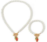 FDEETY Bijoux Femme Ensemble Collier et Bracelet Perles avec Pendentif Arbre de Noël Cadeau Anniversaire Femme Bijoux Mode pour Toutes Occasions