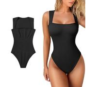 FDEETY Body Femme sans Manche Bodysuit Côtelé Carré Sculptant Gaine Amincissante Top Élégant Bodys Moulant Confortable Shapewear Mode tendance