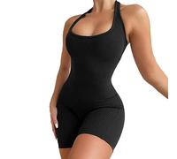 FDEETY Body Femme sans Manche Bodysuit Côtelé Combinaison Courte Racerback Bodys Sculptant Confortable Combishort Moulant Élastique Vêtement Sportif