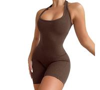 FDEETY Body Femme sans Manche Bodysuit Côtelé Combinaison Courte Racerback Bodys Sculptant Confortable Combishort Moulant Élastique Vêtement Sportif