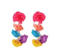 FDEETY Boucles D'oreilles Cascade Fleurs Multicolores Pendantes Légères Bijoux Féminins Élégants Accessoires Textiles Artisanaux