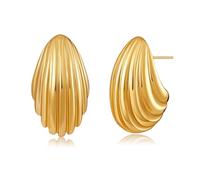 FDEETY Boucles D'oreilles Coquillage Texture Striée 18k Plaqué Or Bijoux Femme Élégantes Puces Dorées Forme Marine