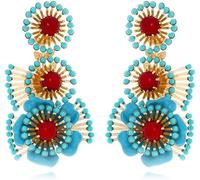 FDEETY Boucles d'Oreilles Créoles Or Femme Longues Grandes Esthétiques Boucles d'Oreilles Multicouches Fleurs Multicouches en Perles de Riz Boho Irréguliers Piercing Bijoux