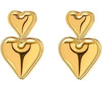 FDEETY Boucles D'oreilles Cœur Double Superposé Brillant Pendantes Élégantes Bijoux Femme Accessoires Romantiques