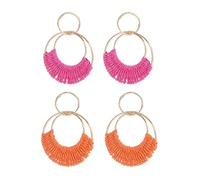 FDEETY Boucles D'oreilles en Raphia pour Femmes et Filles Bohème Main Braid Hoop Baisse Balancent Boucles D'oreilles D'été pour Plage (Rose + Orange)