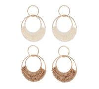 FDEETY Boucles D'oreilles en Raphia pour Femmes et Filles Bohème Main Braid Hoop Baisse Balancent Boucles D'oreilles D'été pour Plage (Blanc + Kaki)