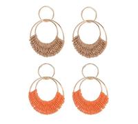 FDEETY Boucles D'oreilles en Raphia pour Femmes et Filles Bohème Main Braid Hoop Baisse Balancent Boucles D'oreilles D'été pour Plage (Kaki + Orange)