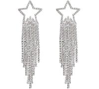 FDEETY Boucles D'oreilles Étoile Cascade Brillante Longues Pendantes Cristal Strass Bijoux Femme Accessoires Élégants
