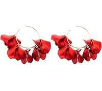 FDEETY Boucles d'Oreilles Femme Cercle Rond Pendantes Boucles d'Oreilles Exagérée Fleur Pétale Boucles d'Oreilles Bohème Rétro Bijoux Accessoires pour Filles Fête Mariage Mariée (Rouge)