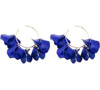 FDEETY Boucles d'Oreilles Femme Cercle Rond Pendantes Exagérée Fleur Pétale Bohème Rétro Bijoux Accessoires pour Filles Fête Mariage Mariée (Bleu)