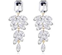 FDEETY Boucles d'Oreilles Femme Cristal Multiples Feuilles Forme Marquise Pendantes Boucles d'Oreilles Hypoallergénique Bijoux Cadeau (Blanc)