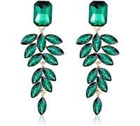 FDEETY Boucles d'Oreilles Femme Cristal Multiples Feuilles Forme Marquise Pendantes Boucles d'Oreilles Hypoallergénique Bijoux Cadeau (Vert)