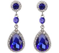 FDEETY Boucles d'Oreilles Femme Forme Goutte d'Eau Pendentif Larme Plaqué Argent Blanc avec Coupe Zircone Cubique Cristaux Bijoux Pierced Boucles d'Oreilles Mariage Bal de Promo Bijou(Bleu)