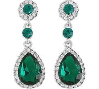 FDEETY Boucles d'Oreilles Femme Forme Goutte d'Eau Pendentif Larme Plaqué Argent Blanc avec Coupe Zircone Cubique Cristaux Bijoux Pierced Boucles d'Oreilles Mariage Bal de Promo Bijou(Vert)